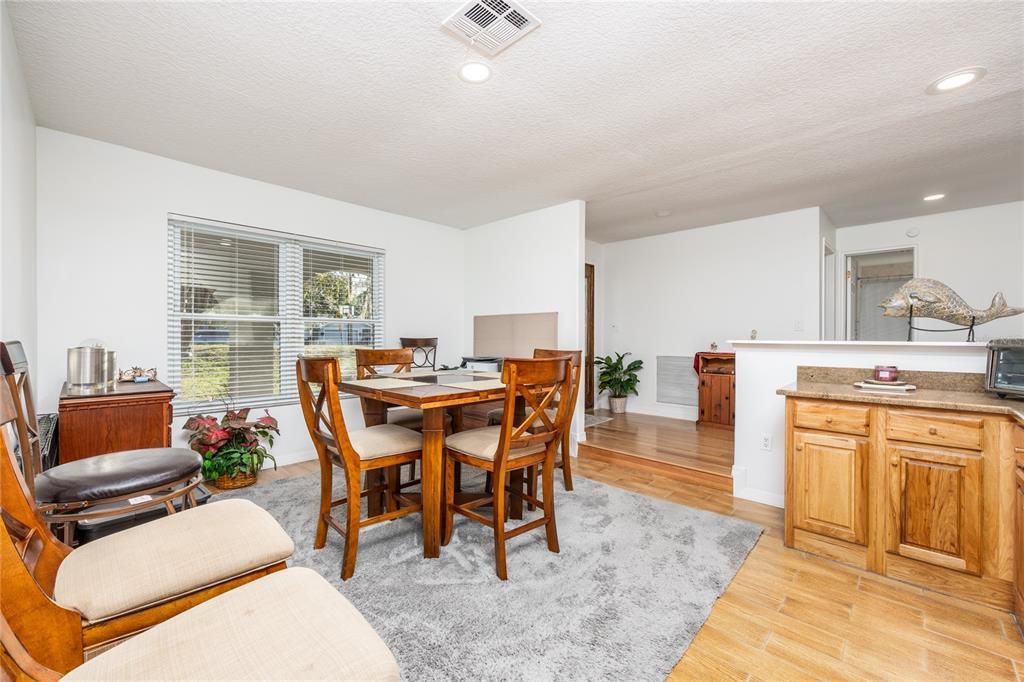Dining room, Interior, Recessed Lighting, Wood Texture Flooring