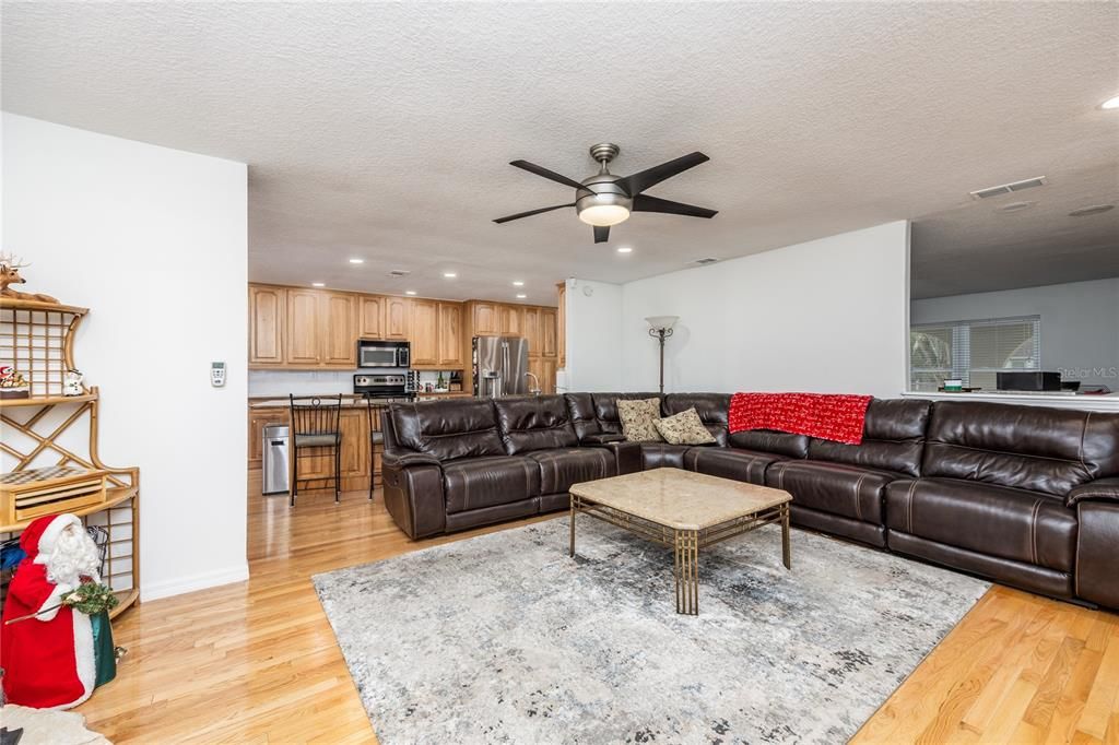 Interior, Kitchen, Living room, Recessed Lighting, Stainless Steel Appliances, Wood Texture Flooring