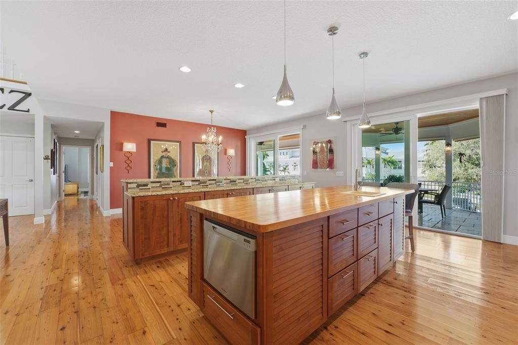 Chandelier, Interior, Kitchen, Pendant Lights, Recessed Lighting, Wood Texture Flooring