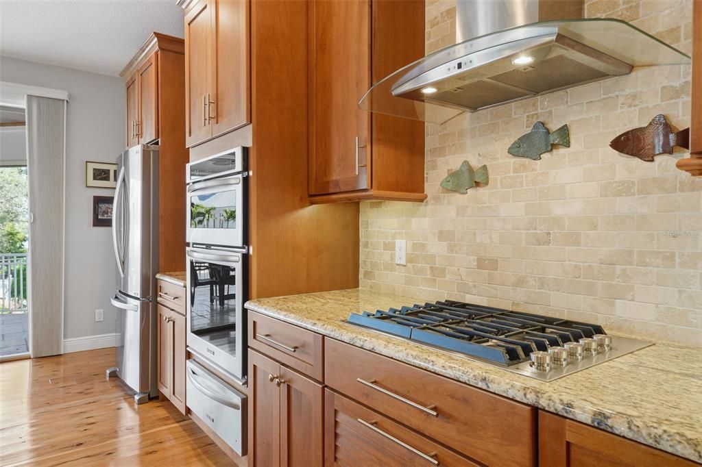 Interior, Kitchen, Stainless Steel Appliances, Stone Walls, Wood Texture Flooring