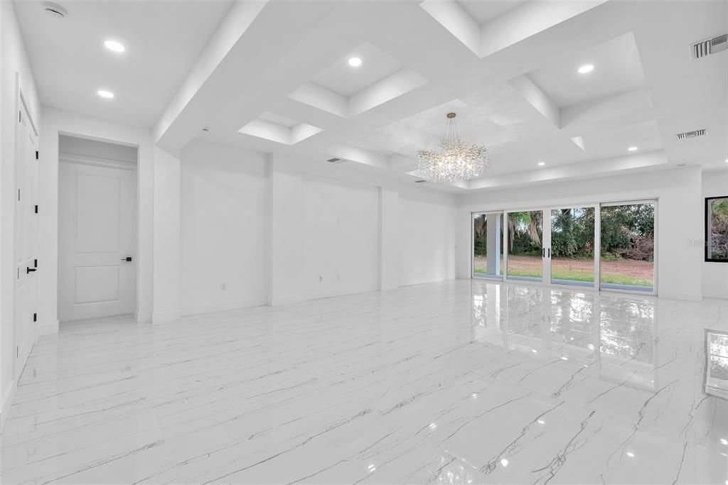 Chandelier, Empty room, Interior, Marble, Recessed Lighting