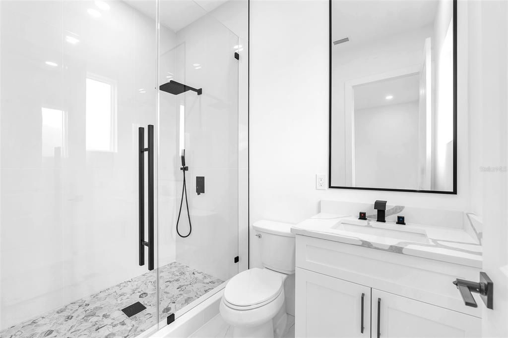 Bathroom, Glass Shower, Interior, Recessed Lighting