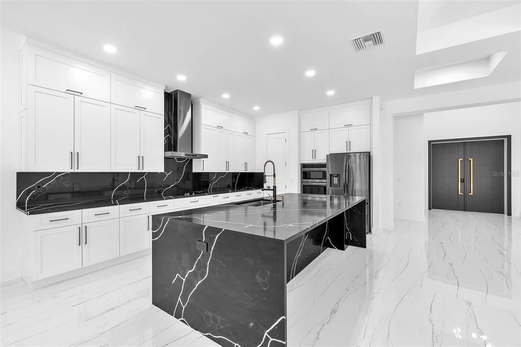 Interior, Kitchen, Marble, Marble Walls, Recessed Lighting
