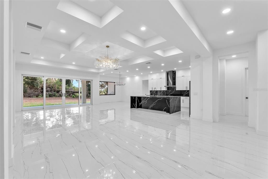 Chandelier, Interior, Kitchen, Marble, Recessed Lighting
