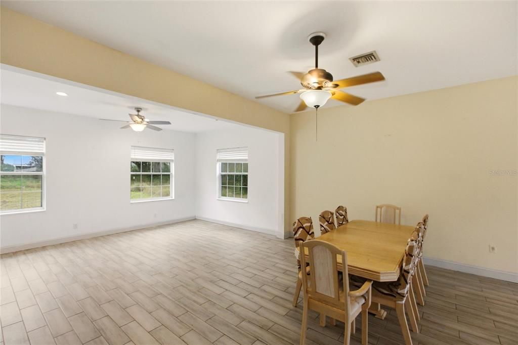 Dining room, Interior, Recessed Lighting, Wood Texture Flooring