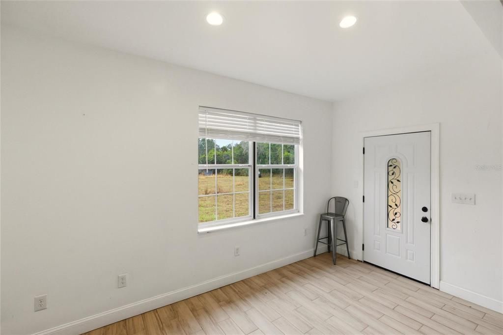 Empty room, Interior, Recessed Lighting, Wood Texture Flooring