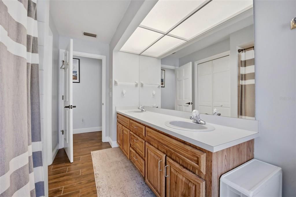 Bathroom, Dual Sink Vanities, Interior, Wood Texture Flooring