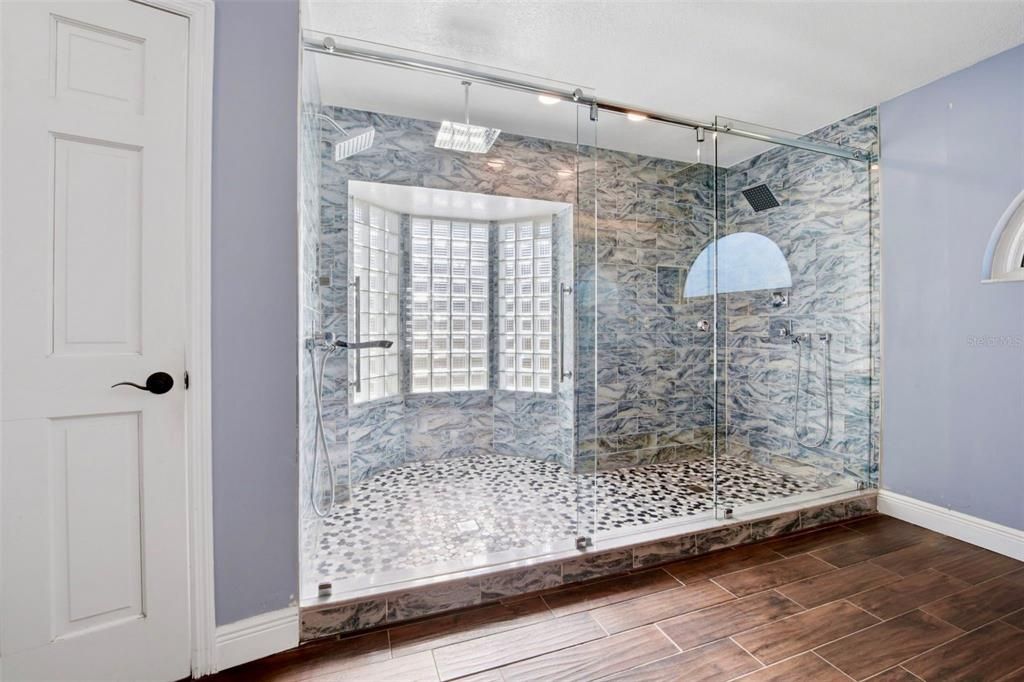 Bathroom, Glass Shower, Interior, Wood Texture Flooring