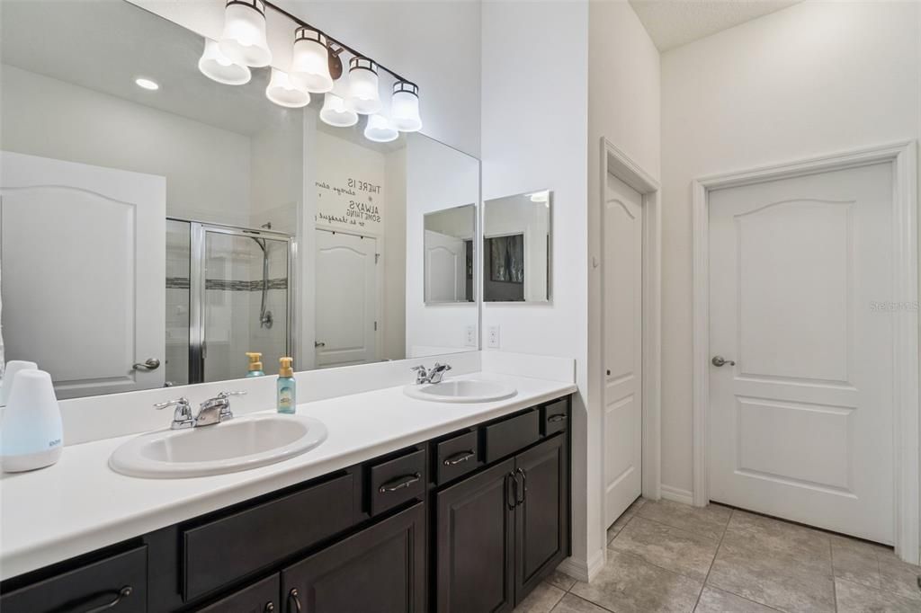 Bathroom, Dual Sink Vanities, Glass Shower, Interior, Recessed Lighting