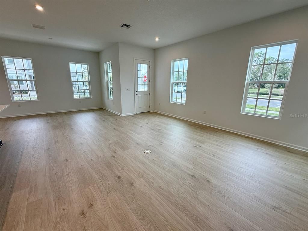 Empty room, Interior, Recessed Lighting, Wood Texture Flooring