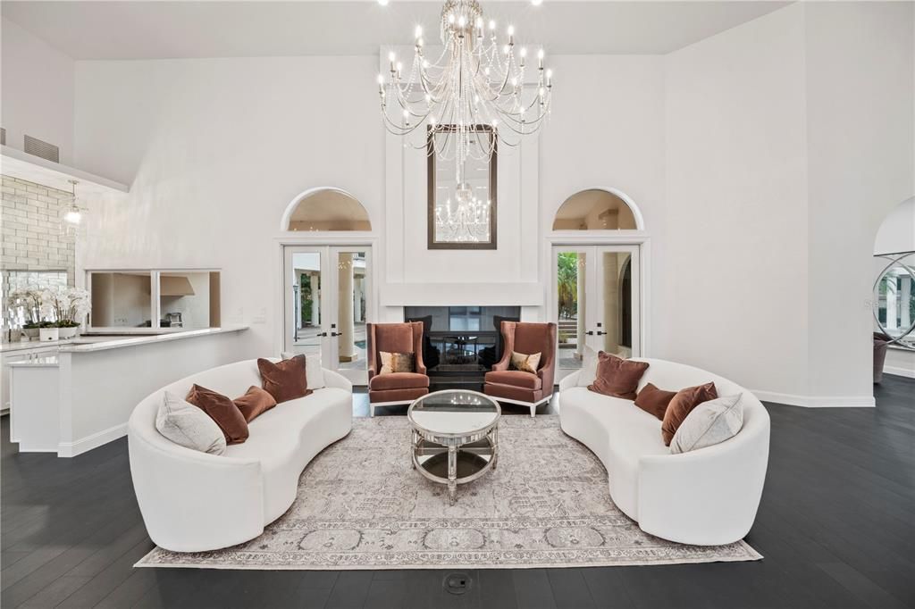 Chandelier, Interior, Living room, Wood Texture Flooring
