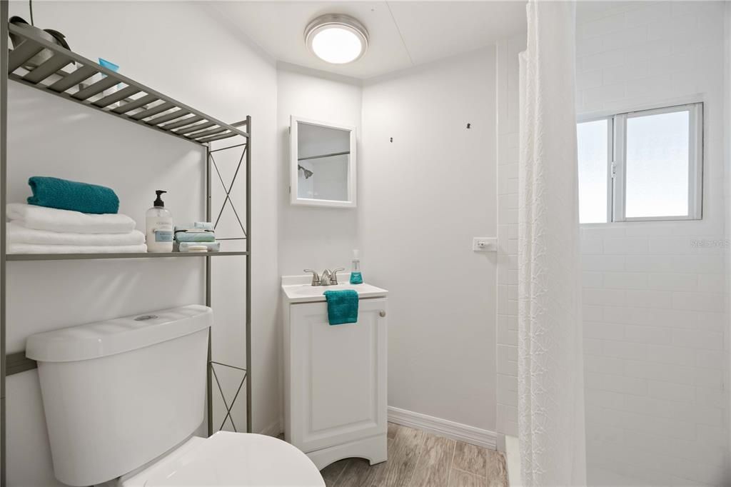Bathroom, Interior, Washer, Wood Texture Flooring
