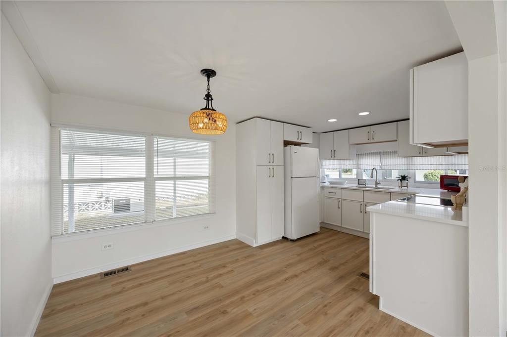 Interior, Kitchen, Pendant Lights, Recessed Lighting, Wood Texture Flooring