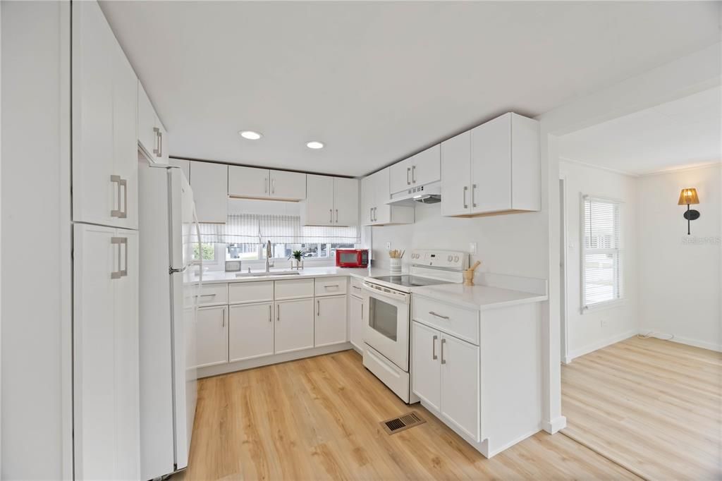 Interior, Kitchen, Recessed Lighting, Wood Texture Flooring