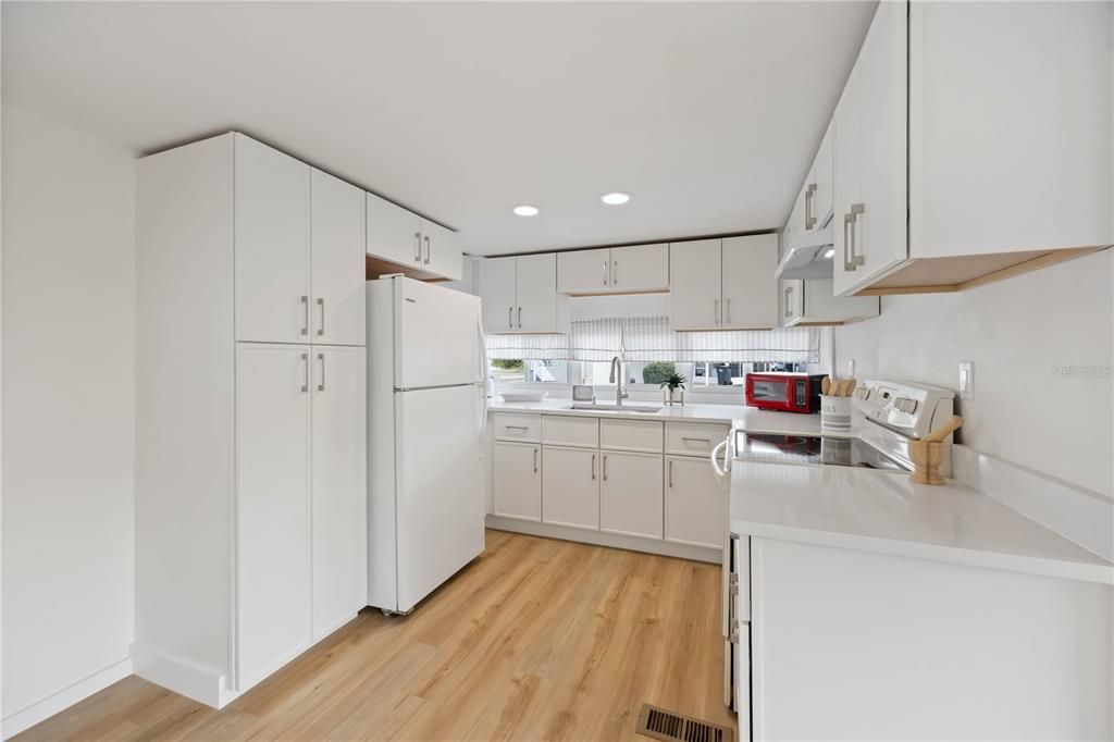 Interior, Kitchen, Recessed Lighting, Wood Texture Flooring