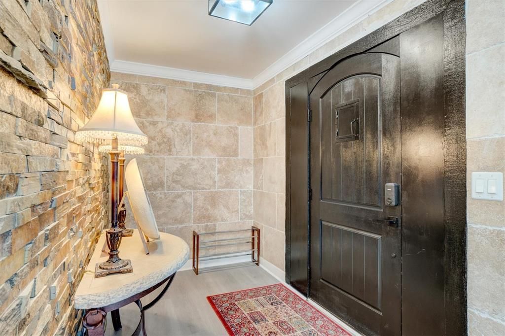 Interior, Stone Walls, Wood Texture Flooring