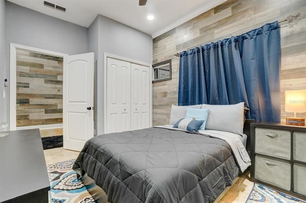 Bedroom, Interior, Recessed Lighting, Wooden Walls