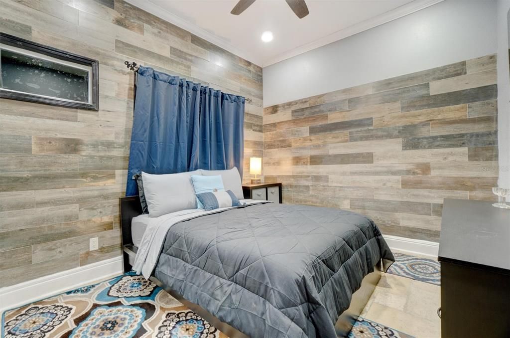 Bedroom, Interior, Recessed Lighting, Wooden Walls