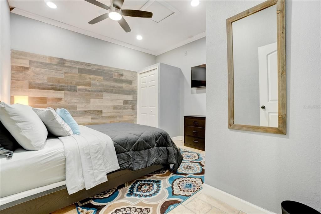 Bedroom, Interior, Recessed Lighting, Wooden Walls