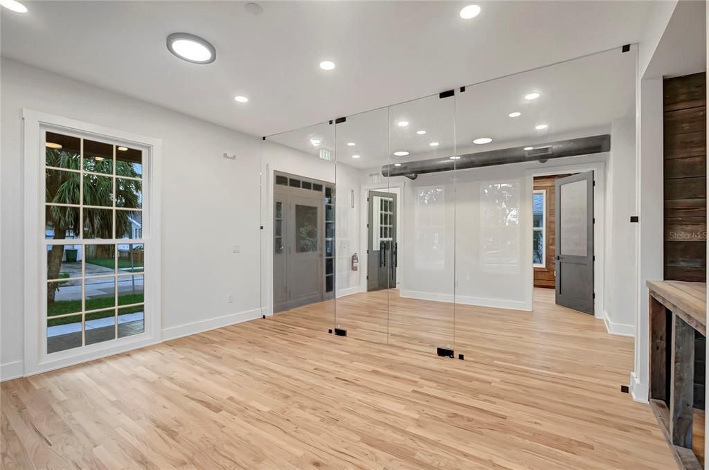 Empty room, Interior, Recessed Lighting, Wood Texture Flooring