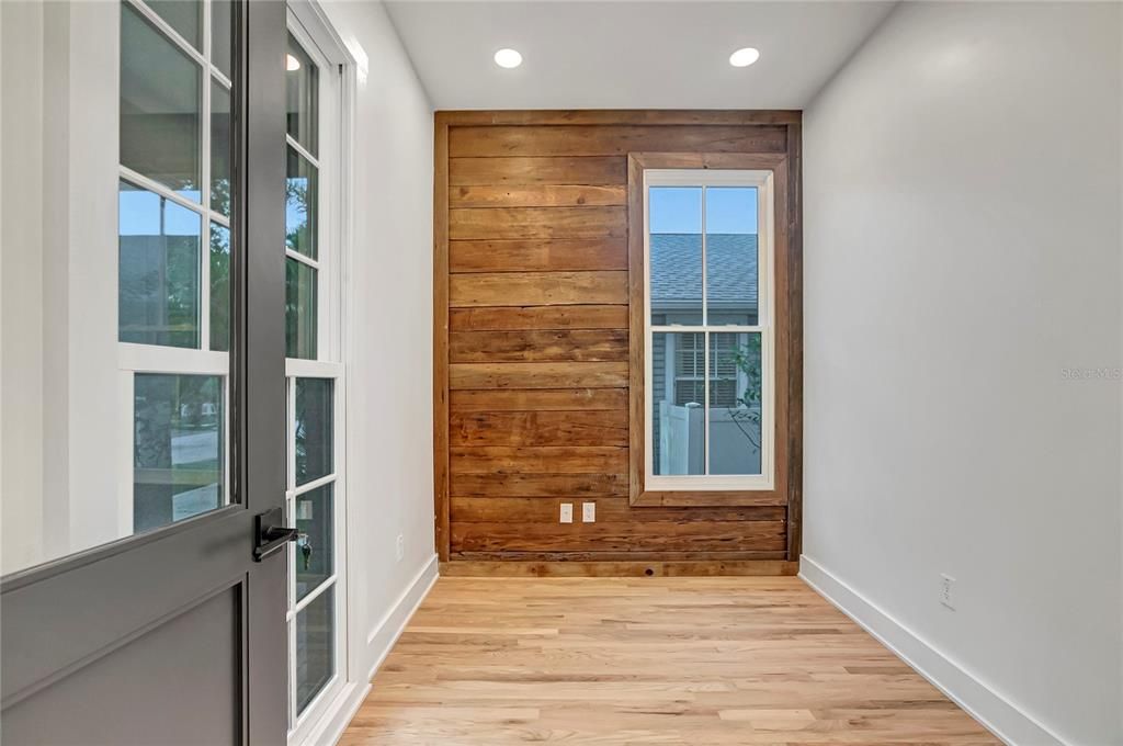 Empty room, Interior, Recessed Lighting, Wood Texture Flooring, Wooden Walls