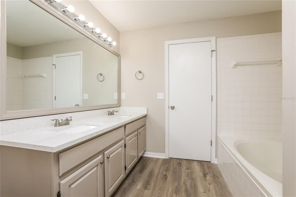 Bathroom, Dual Sink Vanities, Interior, Wood Texture Flooring