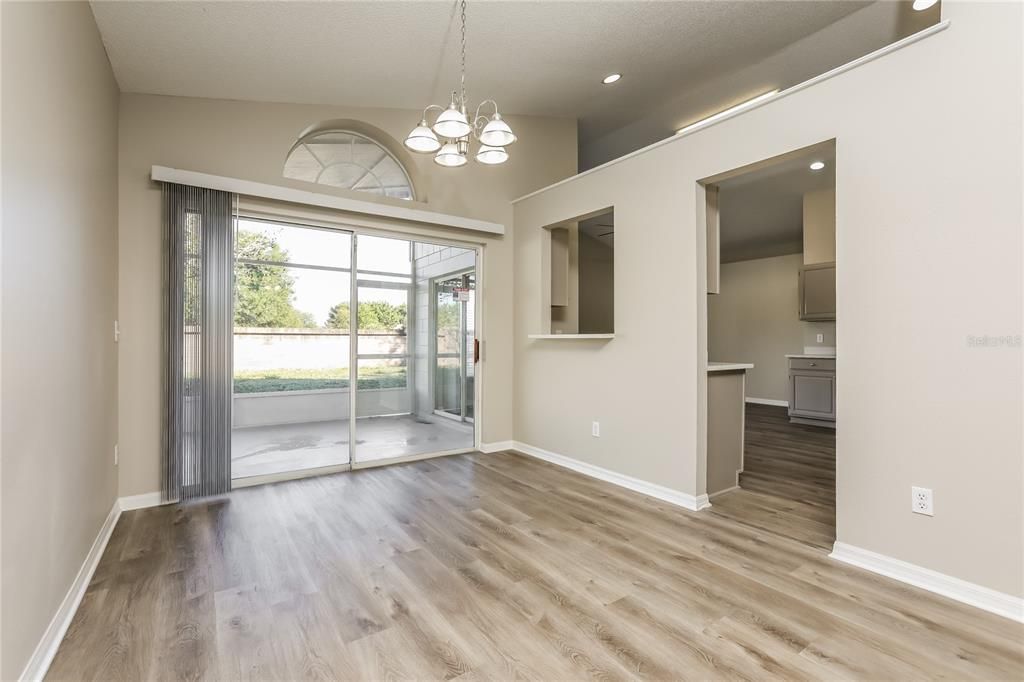 Empty room, Interior, Pendant Lights, Recessed Lighting, Wood Texture Flooring