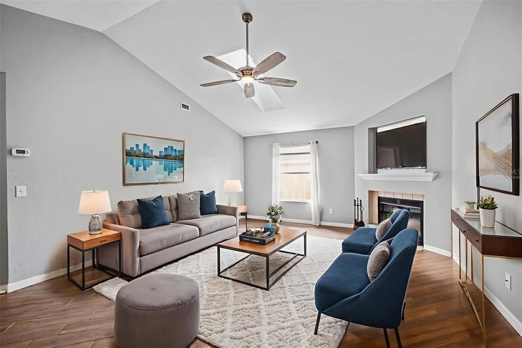 Fireplace, Interior, Living room, Wood Texture Flooring