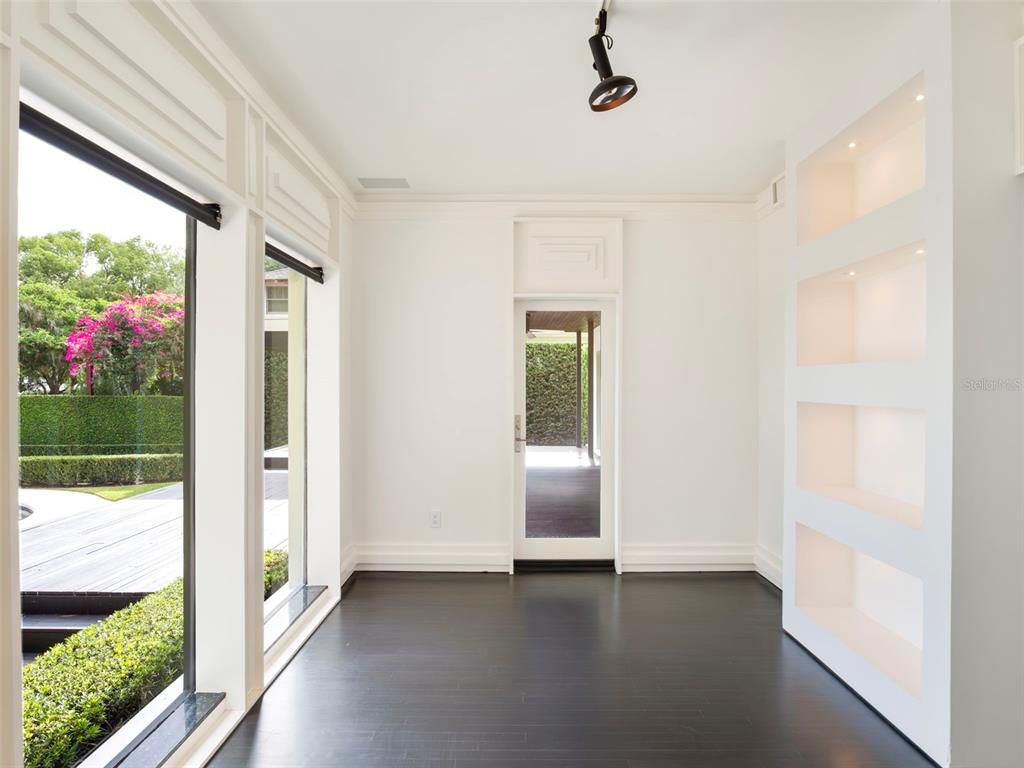 Empty room, Interior, Recessed Lighting, Wood Texture Flooring