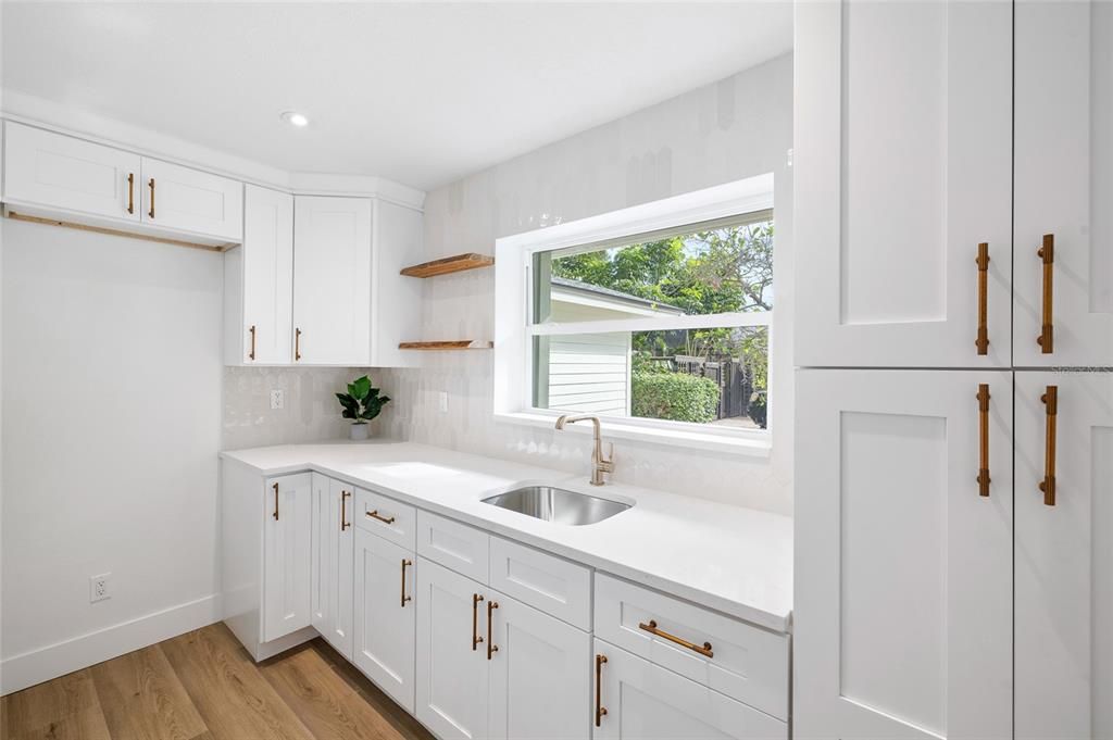 Interior, Kitchen, Recessed Lighting, Wood Texture Flooring
