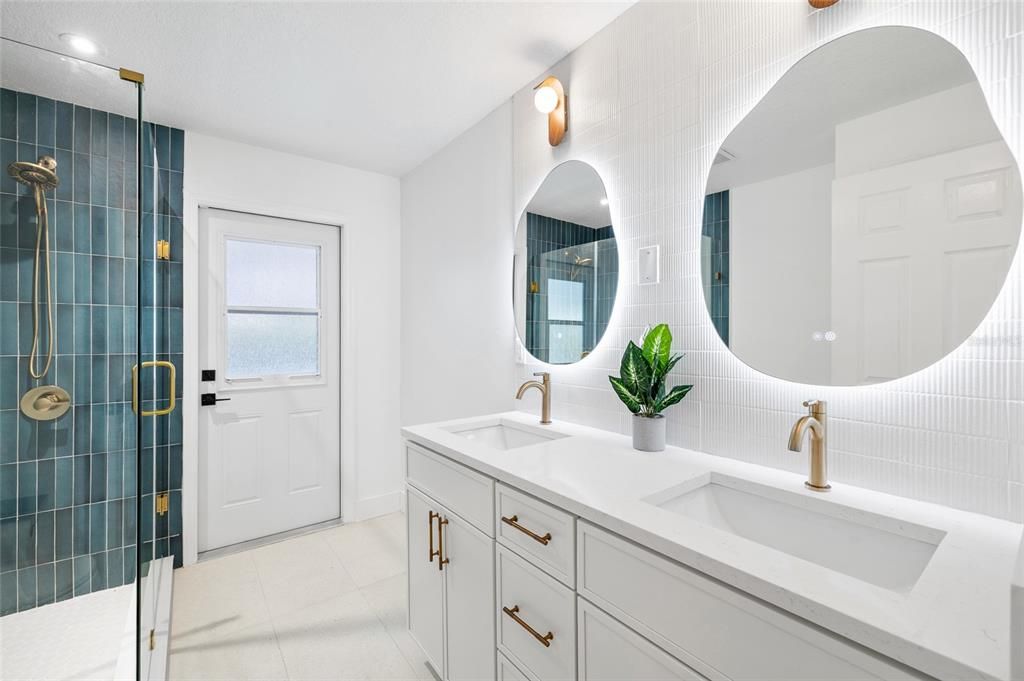Bathroom, Dual Sink Vanities, Glass Shower, Interior