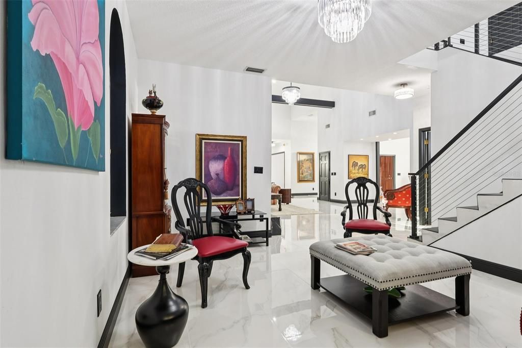 Chandelier, Interior, Marble, Recessed Lighting