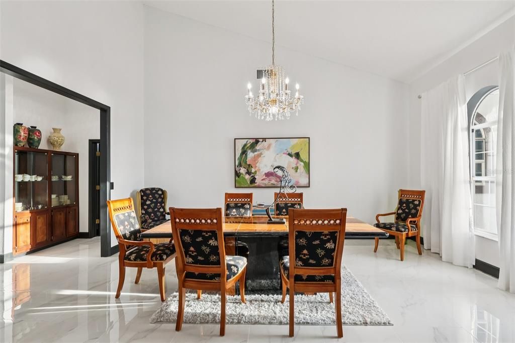 Chandelier, Dining room, Interior, Marble