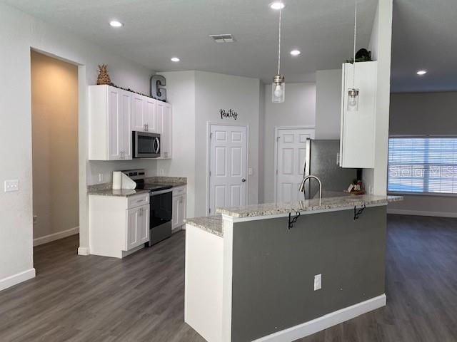 Interior, Kitchen, Pendant Lights, Recessed Lighting, Wood Texture Flooring