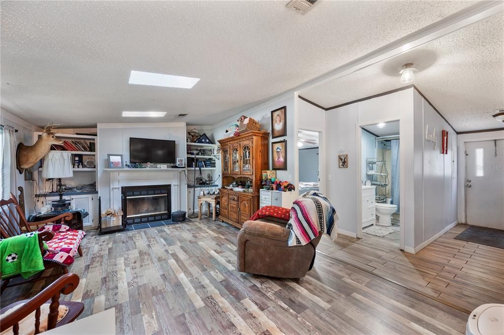 Bathroom, Fireplace, Interior, Wood Texture Flooring
