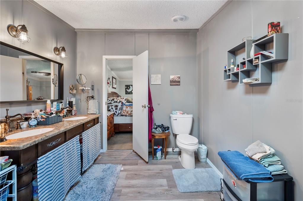 Bathroom, Dual Sink Vanities, Interior, Wood Texture Flooring