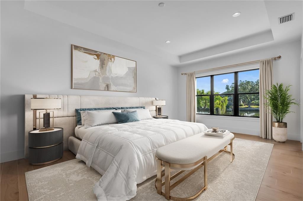 Bedroom, Interior, Recessed Lighting, Wood Texture Flooring