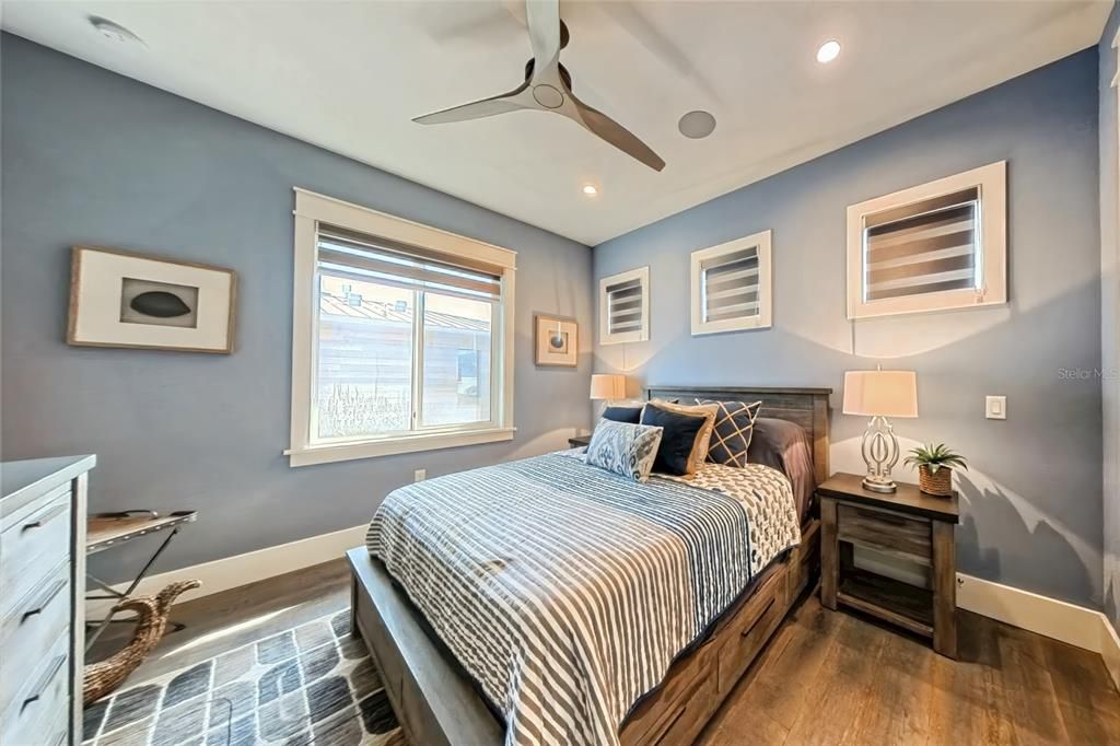 Bedroom, Interior, Recessed Lighting, Wood Texture Flooring