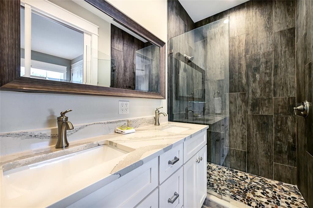 Bathroom, Dual Sink Vanities, Glass Shower, Interior