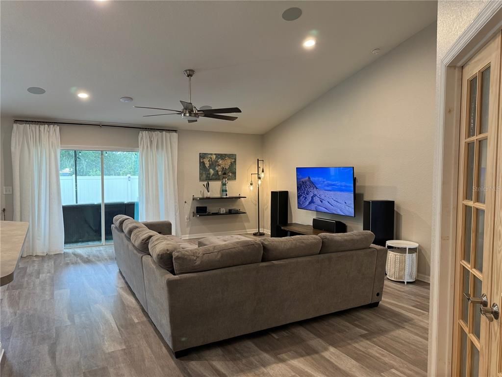 Interior, Living room, Recessed Lighting, Wood Texture Flooring