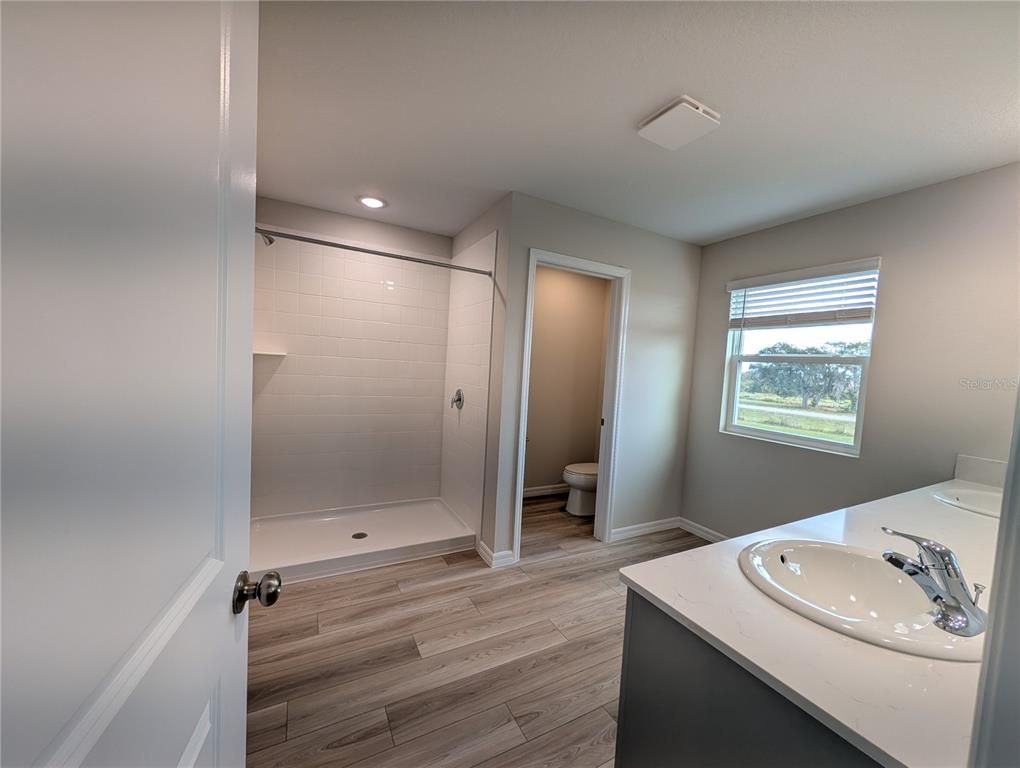 Bathroom, Interior, Recessed Lighting, Wood Texture Flooring