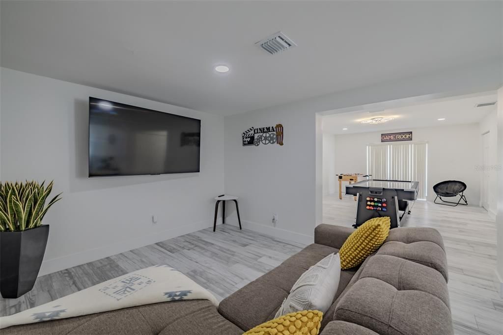 Game Room, Interior, Living room, Recessed Lighting, Wood Texture Flooring