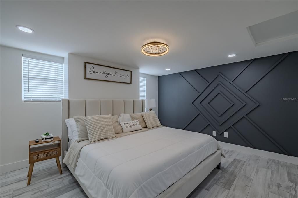 Bedroom, Interior, Recessed Lighting, Wood Texture Flooring