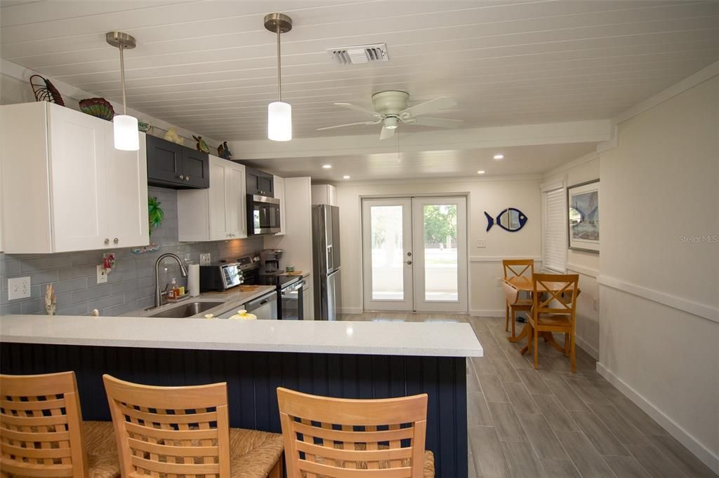 Interior, Kitchen, Pendant Lights, Recessed Lighting, Wood Texture Flooring