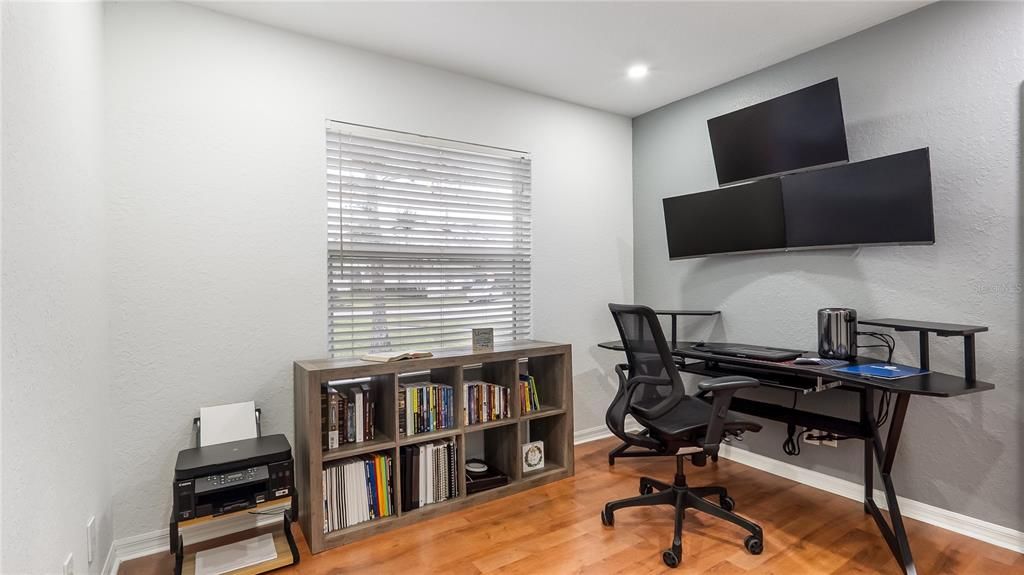 Home Office, Interior, Recessed Lighting, Wood Texture Flooring