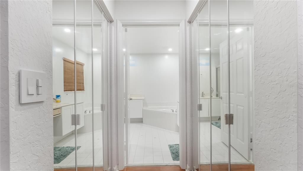 Bathroom, Glass Shower, Interior, Recessed Lighting, Wood Texture Flooring