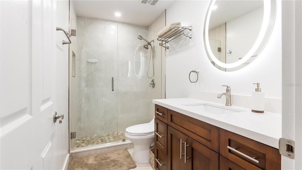 Bathroom, Glass Shower, Interior, Recessed Lighting