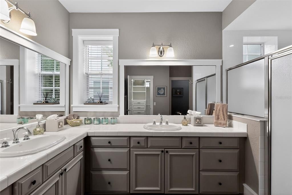 Bathroom, Dual Sink Vanities, Interior, Tile Countertops