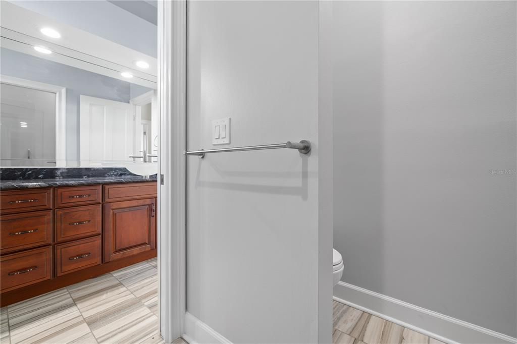 Bathroom, Interior, Recessed Lighting, Wood Texture Flooring