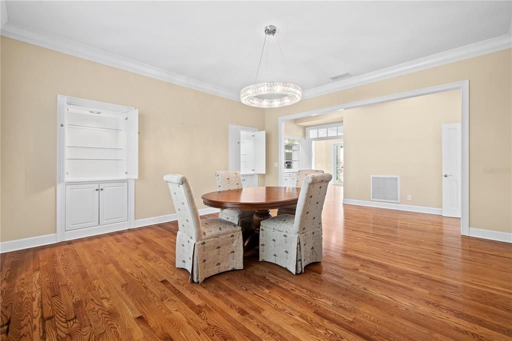 Dining room, Interior, Pendant Lights, Wood Texture Flooring